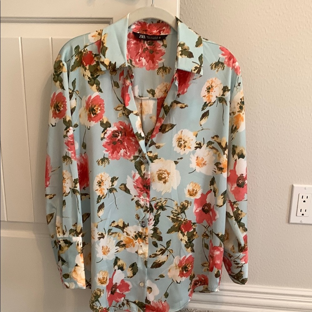 Zara Floral Button-Up Shirt